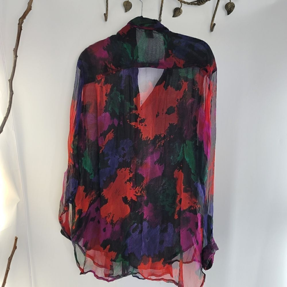 Vintage 90s sheer abstract floral sheer blouse